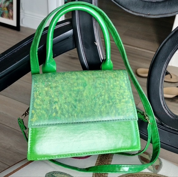 Fairy purse with flowery reveal tiny green handbag crossbody with handle 6x3x5 - Picture 5 of 14